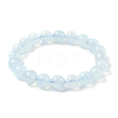 Natural Aquamarine Round Bead Stretch Bracelets for Men Women BJEW-U034-01A-01-1