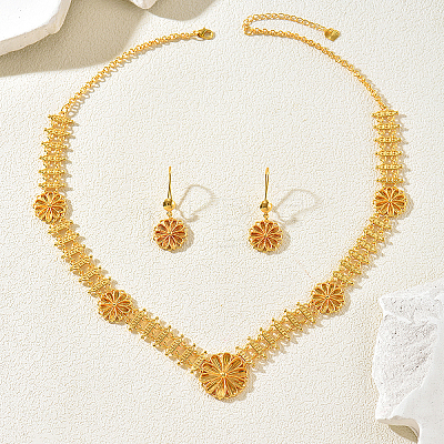 Elegant Brass Flower Charm Necklace & Earrings Sets for Women EH6760-1
