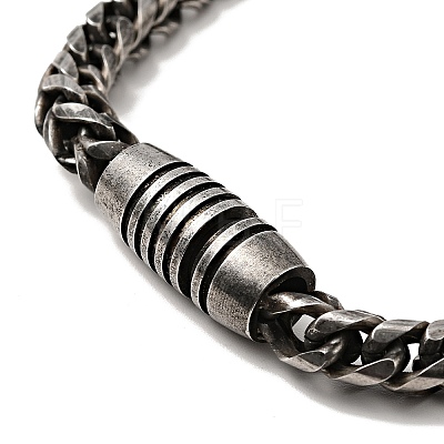 304 Stainless Steel Round Wheat Chain Bracelet with Magnetic Clasp for Men Women BJEW-E009-15AS-1