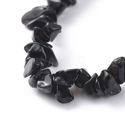 Chips Natural Black Stone Stretch Bracelets BJEW-JB04700-03-1