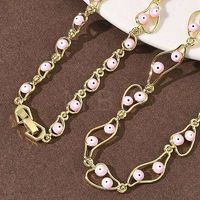 Brass Enamel Evil Eye Link Chain Necklaces NJEW-G183-01G-1