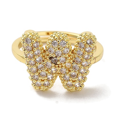 Rack Plating Letter Brass Micro Pave Clear Cubic Zirconia Adjustable Rings for Women KK-S391-03G-W-1