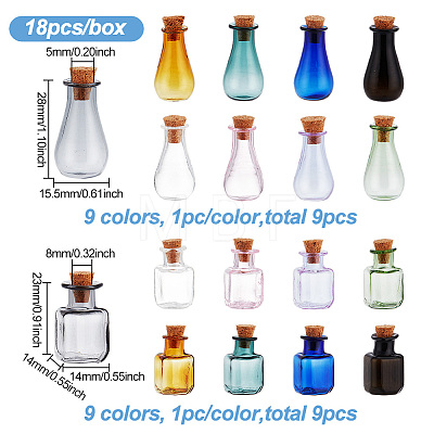 18Pcs 18 Colors Glass Cork Bottles Ornament AJEW-BC0003-98-1