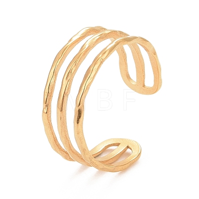 Ion Plating(IP) 304 Stainless Steel Triple Line Open Cuff Ring for Women X-RJEW-C025-12G-1