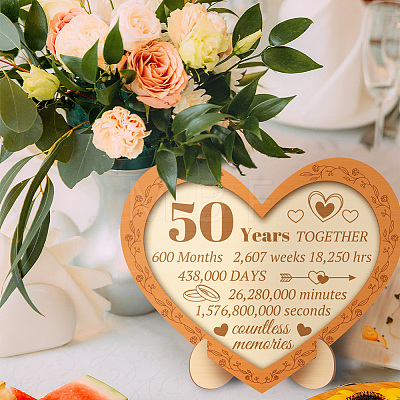 Wood Heart Shape Anniversary Commemorative Display Decorations AJEW-WH00424-003-1