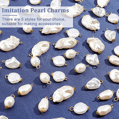 100Pcs 5 Style ABS Plastic Imitation Pearl Beads Pendant KY-AR0001-12-1