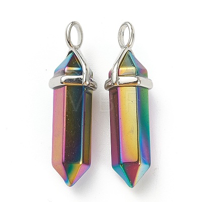Electroplate Non-Magnetic Synthetic Hematite Pointed Pendants X-G-M378-01P-B01-1