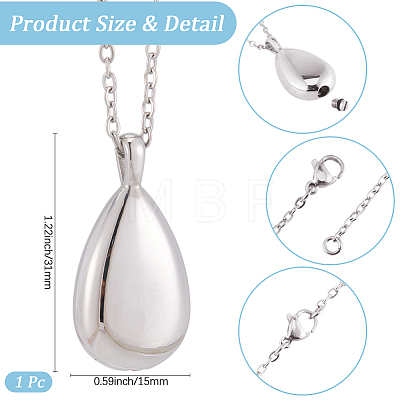 Teardrop 201 Stainless Steel Memorial Urn Ashes Pendant Necklaces DIY-CN0003-40P-1