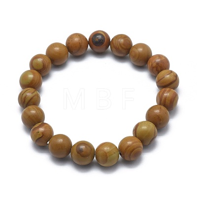 Natural Wood Lace Stone Bead Stretch Bracelets BJEW-K212-B-041-1