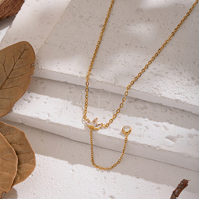 304 Stainless Steel Pave Clear Cubic Zirconia Flower Tassel Y Necklaces for Women ZN1506-1