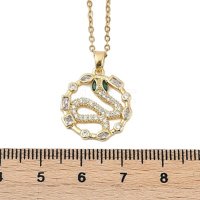 Brass Micro Pave Clear Cubic Zirconia Ring with Snake Pendants Necklaces NJEW-K280-03A-G-1