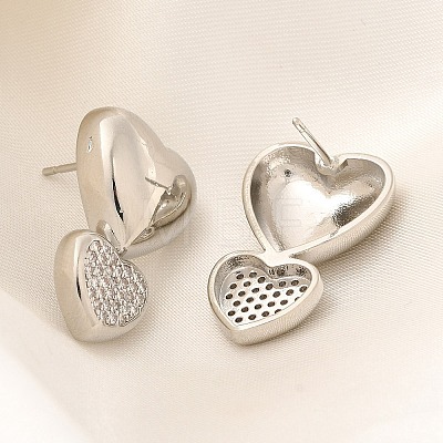 Rack Plating Heart Brass Micro Pave Clear Cubic Zirconia Stud Earrings EJEW-H143-26P-1