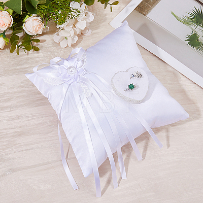 Squre with Bowknot Polyester Wedding Finger Ring Display Pillow DIY-WH0899-722-1
