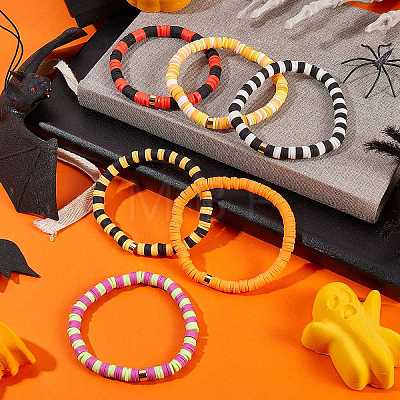 Handmade Polymer Clay Heishi Beads Stretch Bracelets Sets BJEW-JB05902-10-1