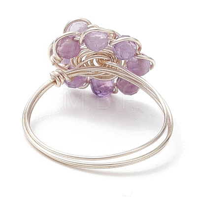 Flower Natural Black Spinel & Amethyst & Agate & Apatite & Lapis Lazuli Finger Rings RJEW-JR00764-1