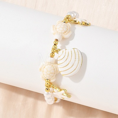 Ocean Brass Enamel Starfish Shell Shape Charm Bracelets for Women KK-CBA68DA-16G-02-1