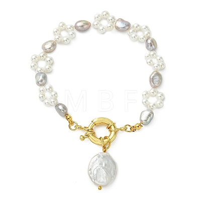 Natural Baroque Nucleated Baroque Keshi Pearl Charm Bracelets BJEW-JB14098-1