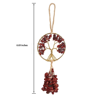 Wire Wrapped Chips Natural Red Jasper Big Pendant Decorations HJEW-SZ0001-27F-1