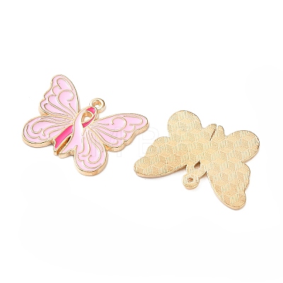 Breast Cancer Awareness Ribbon Zinc Alloy Enamel Pendants ENAM-I079-02G-02-1