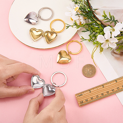 4Pcs 2 Colors Stainless Steel Photo Locket Keychains KEYC-FG0001-25A-1