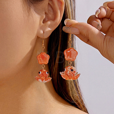 Iron & Glass & Porcelain Dangle Earrings WG76621-01-1