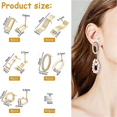 20Pcs 5 Style Brass Stud Earring Findings KK-BC0007-91-1