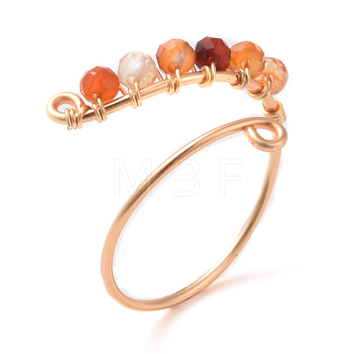 Natural Gemstone Round Beaded Open Cuff Ring RJEW-JR00528-1
