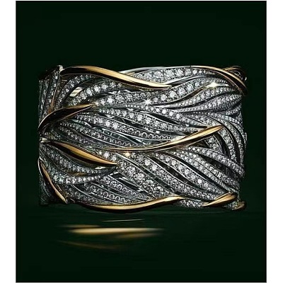 Criss Cross Alloy Crystal Rhinestone Wide Finger Rings FS-WGCE8BA-04-1