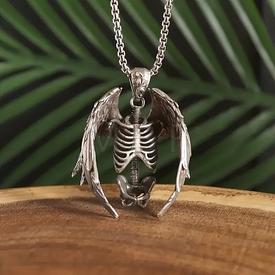 Punk Style Alloy Gothic Skeleton Angel Pendant Box Chain Necklaces for Men FS-WG22DE5-01-1
