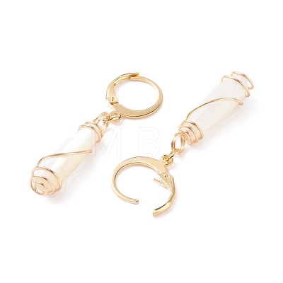 Teardrop Natural Trochid Shell Wire Wrapped Dangle Hoop Earrings for Women EJEW-JE04795-02-1