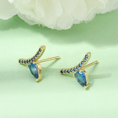 Brass Micro Pave Cubic Zirconia Stud Earrings EJEW-G471-14G-1