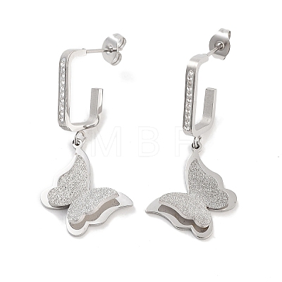 Left and Right Texture Butterfly 304 Stainless Steel Dangle Earrings EJEW-L283-093P-1