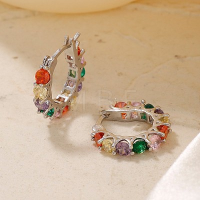 Vintage Colorful Circle Brass Cubic Zirconia Hoop Earrings FK0958-1