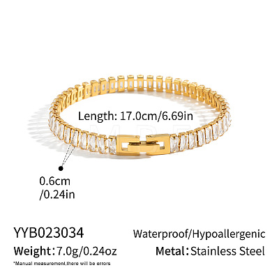 304 Stainless Steel Pave Clear 3A Cubic Zirconia Rectangle Tennis Bracelets for Women MM2615-2-1