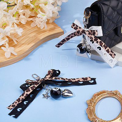 2Pcs 2 Colors Alloy & Cloth Bowknot Pendant Decorations HJEW-DC0001-40-1