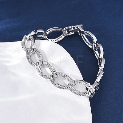 Brass Micro Pave Clear Cubic Zirconia Curb Chain Bracelets for Women BJEW-A034-04A-P-1