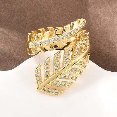 Brass Micro Pave Cubic Zirconia Cuff Open Rings for Women RJEW-F211-01G-1