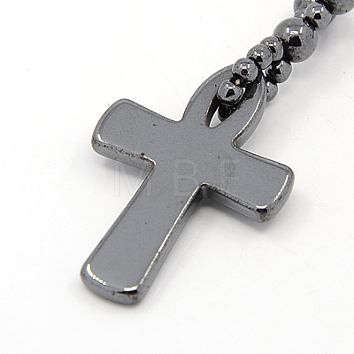 Mens Saint Ankh Cross Hematite Pendant Necklaces NJEW-F026-17-1