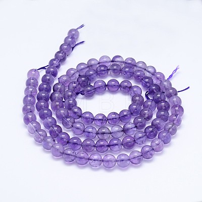 Natural Amethyst Round Bead Strands G-M212-6mm-03A-1