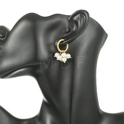Round Shell Pearl Bead Cluster Huggie Hoop Earrings EJEW-JE07146-1