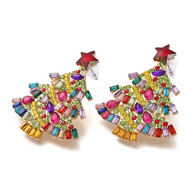 Christmas Alloy Rhinestone Stud Earrings for Women EJEW-U024-01G-02-1