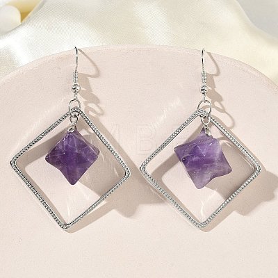 Rhombus Brass Dangle Earrings EJEW-D360-01P-01-1
