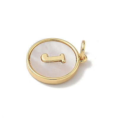 Brass Pave Natural Shell Flat Round with Letter Charms KK-Z115-13G-J-1