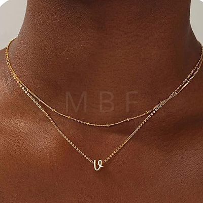 Brass Double Layer Small Letter Pendant Necklaces for Women WG025FC-26-1