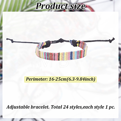 ANATTASOUL 24Pcs 24 Style Jute Braided Cord Bracelets Set with Wax Cord BJEW-AN0001-61-1
