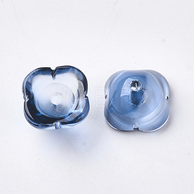 4-Petal Two Tone Transparent Spray Painted Glass Bead Caps X-GGLA-S054-009D-01-1