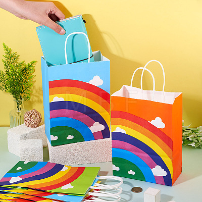 12Pcs 6 Colors Paper Rainbow Printed Carry Storage Tote Bags ABAG-TA0002-05B-1