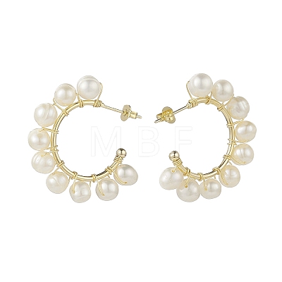 Natural Pearl Beaded Stud Earrings EJEW-JE05113-1