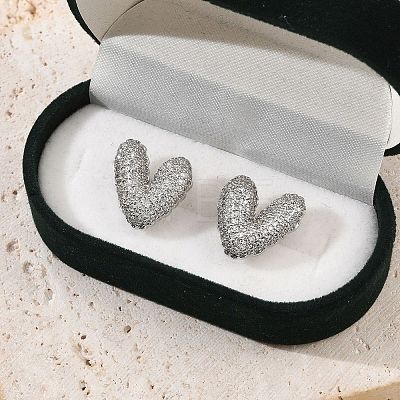 Brass Micro Pave Clear Cubic Zirconia Stud Earrings for Women EJEW-F352-06P-1