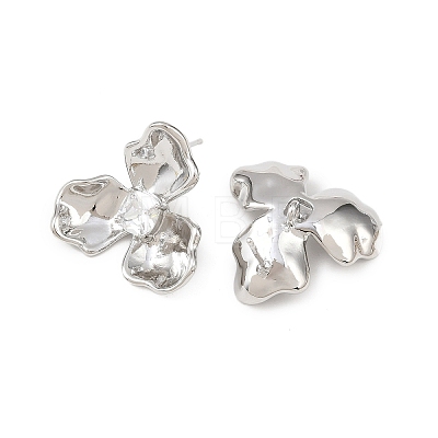 Flower Brass Micro Pave Clear Cubic Zirconia Stud Earring Findings KK-F921-03P-1
